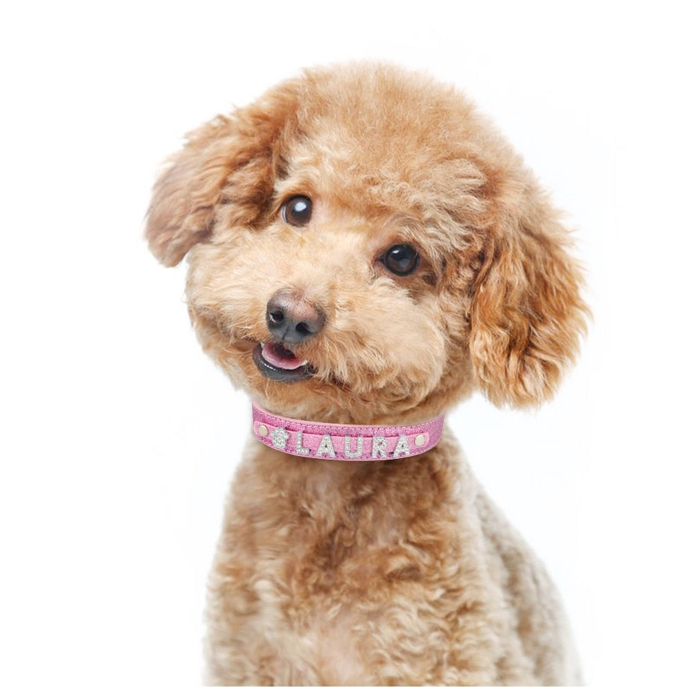 Personalized Dog Collar Leather Rhinestone Bling Charms