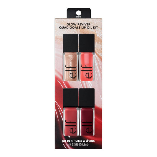 Glow Reviver Quad Goals Lip Oil Kit | 4 Hydrating, Non-Sticky Glossy Tinted Lip Oils, Lip Gloss Set, Moisturizing Lip Care, Vegan & Cruelty-Free