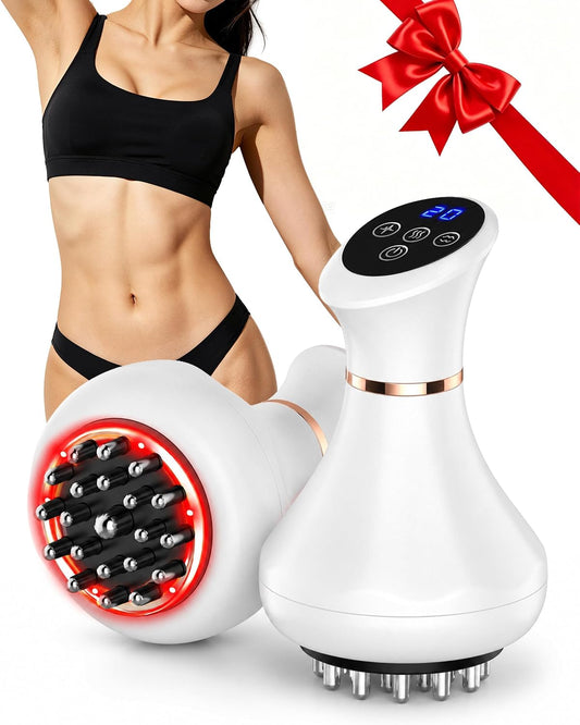 Lymphatic Drainage Massager, 9-Level Cellulite Massage Tool, White 1PCS | 21 Massage Nodes, Red Light, Heat & Vibration, Advanced Level Control, for Belly, Arms, Thighs & Full-Body Care