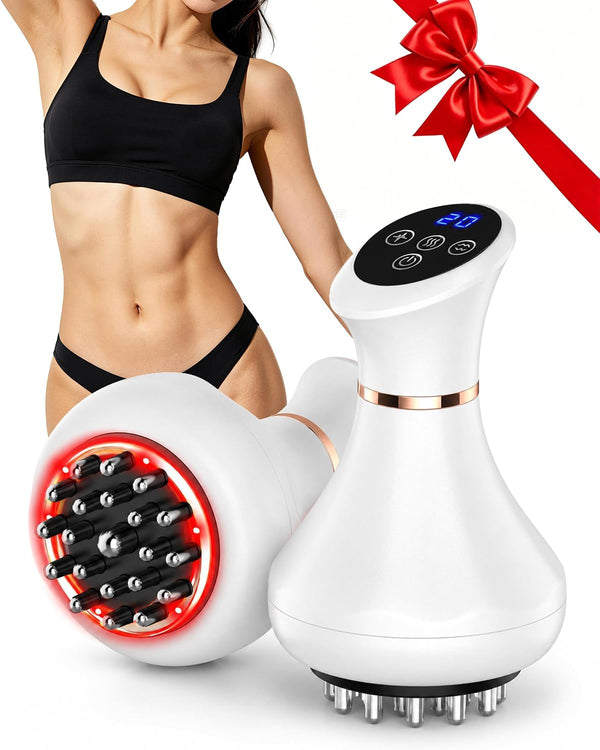 Lymphatic Drainage Massager, 9-Level Cellulite Massage Tool, White 1PCS | 21 Massage Nodes, Red Light, Heat & Vibration, Advanced Level Control, for Belly, Arms, Thighs & Full-Body Care