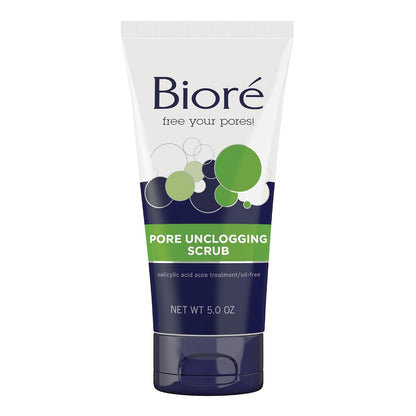 Biore Pore Unclogging Scrub with Salicylic Acid, Oil Free, 5 Oz | Removes Excess Dirt & Oils, Deep Exfoliation, Clears Congestion, Smooth Texture, Fresh Clean Finish