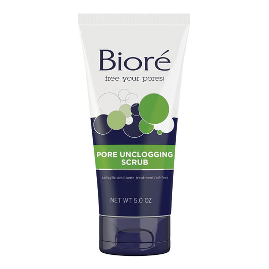 Biore Pore Unclogging Scrub with Salicylic Acid, Oil Free, 5 Oz | Removes Excess Dirt & Oils, Deep Exfoliation, Clears Congestion, Smooth Texture, Fresh Clean Finish