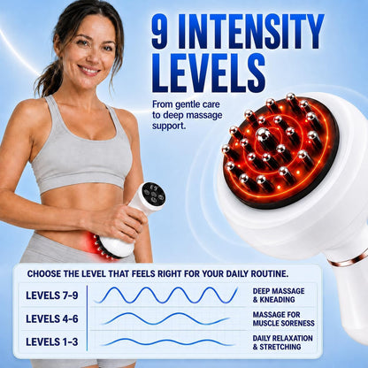 Lymphatic Drainage Massager, 9-Level Cellulite Massage Tool, White 1PCS | 21 Massage Nodes, Red Light, Heat & Vibration, Advanced Level Control, for Belly, Arms, Thighs & Full-Body Care