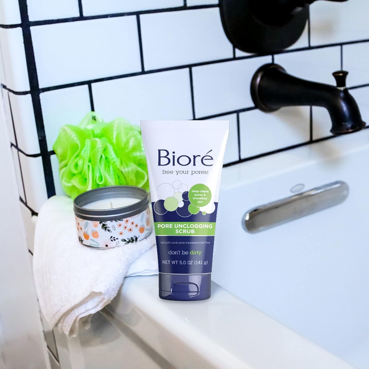 Biore Pore Unclogging Scrub with Salicylic Acid, Oil Free, 5 Oz | Removes Excess Dirt & Oils, Deep Exfoliation, Clears Congestion, Smooth Texture, Fresh Clean Finish