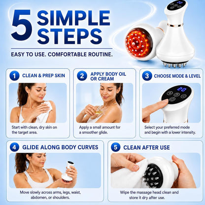 Lymphatic Drainage Massager, 9-Level Cellulite Massage Tool, White 1PCS | 21 Massage Nodes, Red Light, Heat & Vibration, Advanced Level Control, for Belly, Arms, Thighs & Full-Body Care