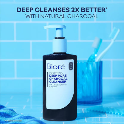 Biore Deep Pore Charcoal Face Wash for Oily Skin, 11.45 Fl Oz | Daily Facial Cleanser, Removes Dirt & Makeup, Charcoal Formula, Deep Pore Cleansing, Value Size