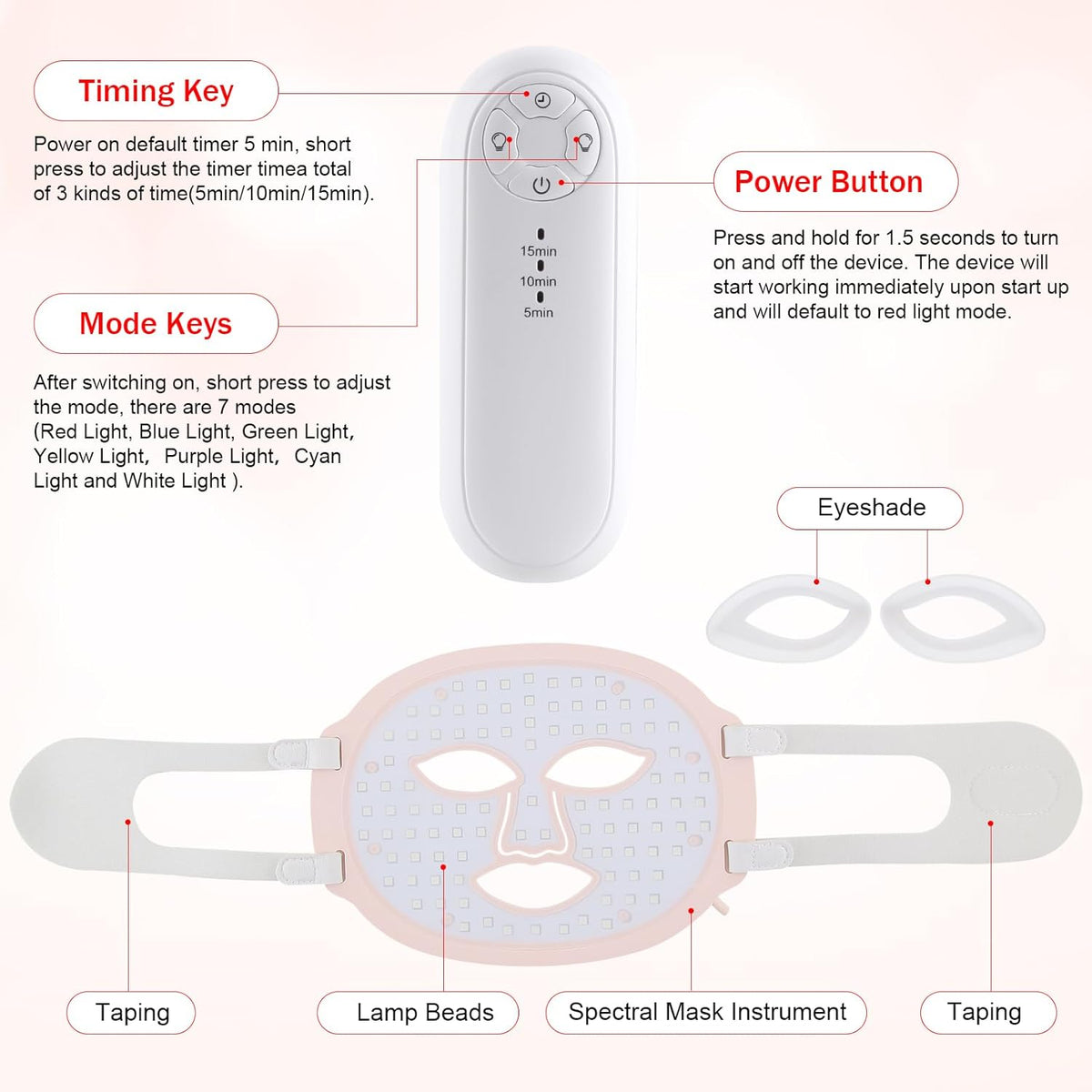Red Light Therapy Mask, Red Light Therapy for Face, 7 Colors LED Facial Mask for Wrinkle Remove & anti Aging, Skin Care Home Travel Use,Pink (Upgraded Version) | LED Facial Mask for Wrinkle Remove & anti Aging, Skin Care Home Travel Use (Upgraded Version)