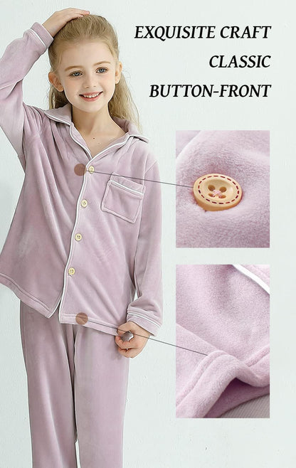 Kids' Clothing Set, Coral Fleece Clothing, Button down Winter Warm Long Sleeve Clothing, Boys Girls 3-12 Years