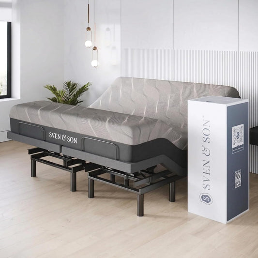 Sven & Son Harmony Adjustable Bed Base, Head and Foot Lift, Massage, Under-Bed Lights, USB, Gel Memory, Zero Gravity Smart Frame - King + 14 Inch Hybrid Spring Matt (Medium Soft)