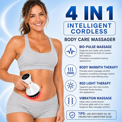 Lymphatic Drainage Massager, 9-Level Cellulite Massage Tool, White 1PCS | 21 Massage Nodes, Red Light, Heat & Vibration, Advanced Level Control, for Belly, Arms, Thighs & Full-Body Care